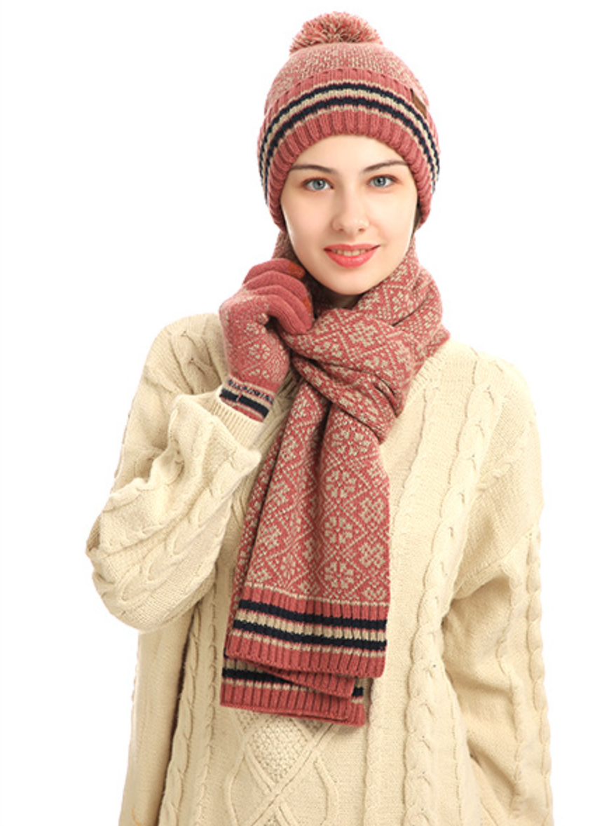 Вязаный шарф WoolWarm Hat Шарф Перчатки 3 шт. Наборы для женщин